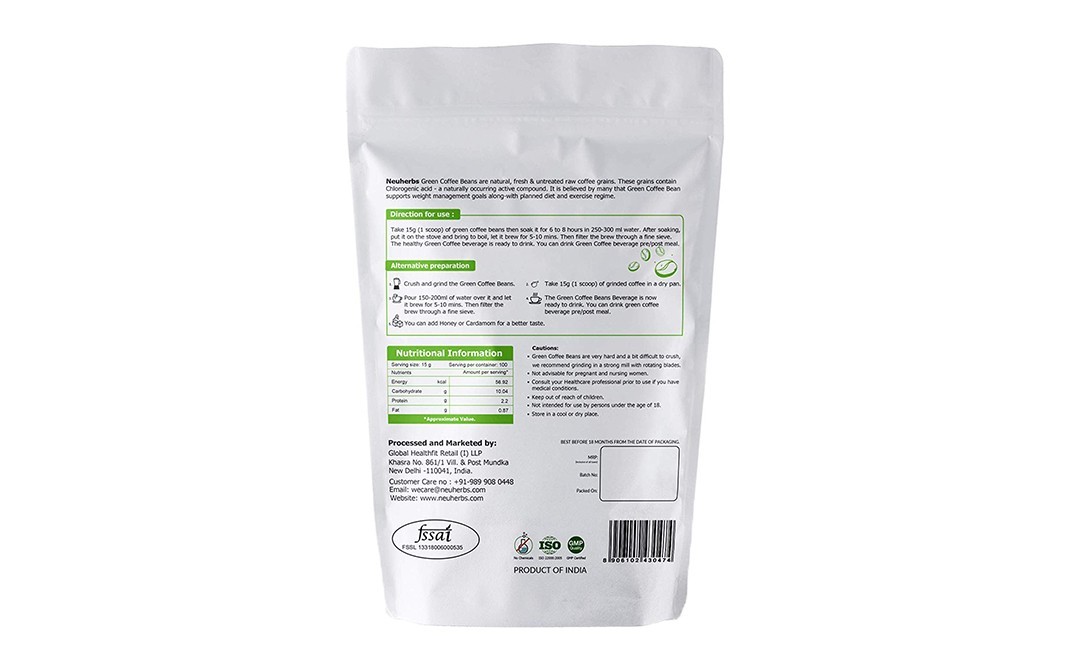 Neuherbs organic Green Coffee Unroasted Arabica Coffee Beans   Pack  1.5 kilogram
